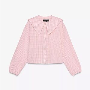 Zara Pink Gingham Bib Collar Blouse Ganni Vibe